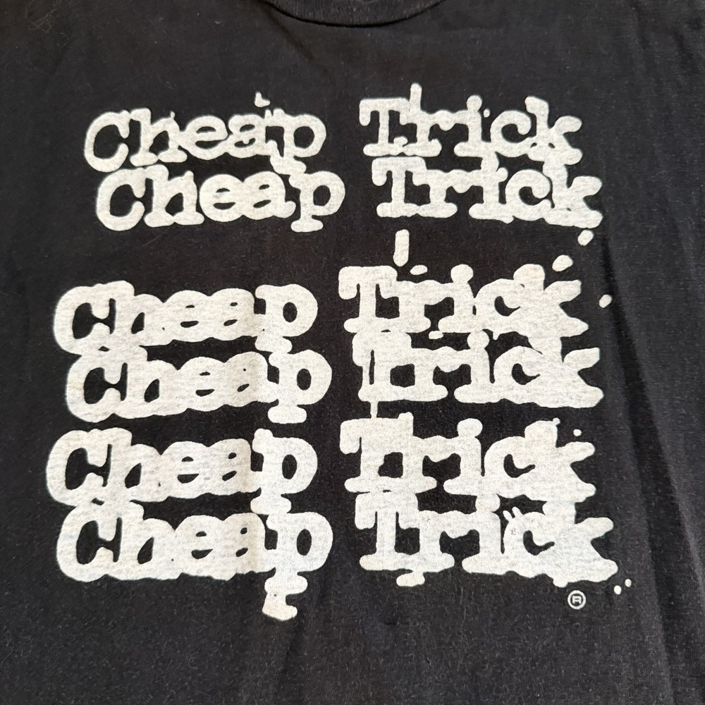 Vtg Cheap Trick 70s 80s Repeat Logo Black T Shirt XL Runs Small *Hole - Picture 4 of 7